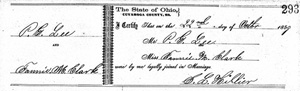 Marriage certificate of Dr. Pleasant Lee & Fannie Mahalia Clark