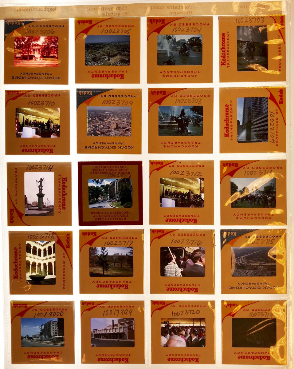 A page of color slides from the Dorothea Eldridge Slide Collection.