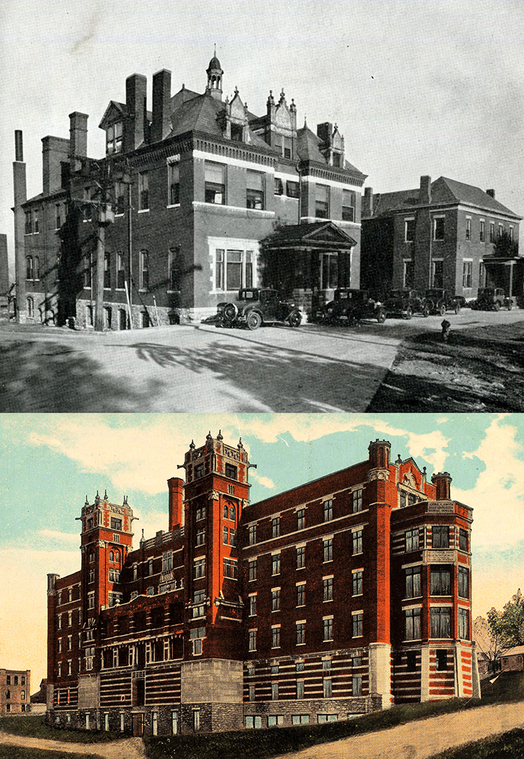 The old city hospital building that became the first General Hospital No. 2 (top) and the 1908 General Hospital No. 1 (bottom).