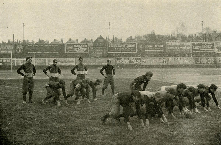 A Manual High School team in an early running formation, without receivers.