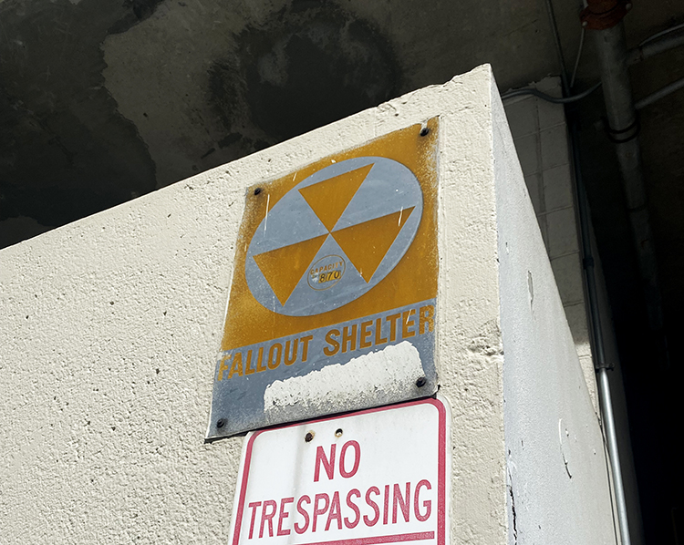 Fallout shelter sign on the AT&T building at 811 Main Street.