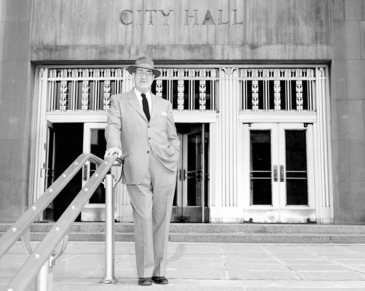 Cookingham on the steps of City Hall.