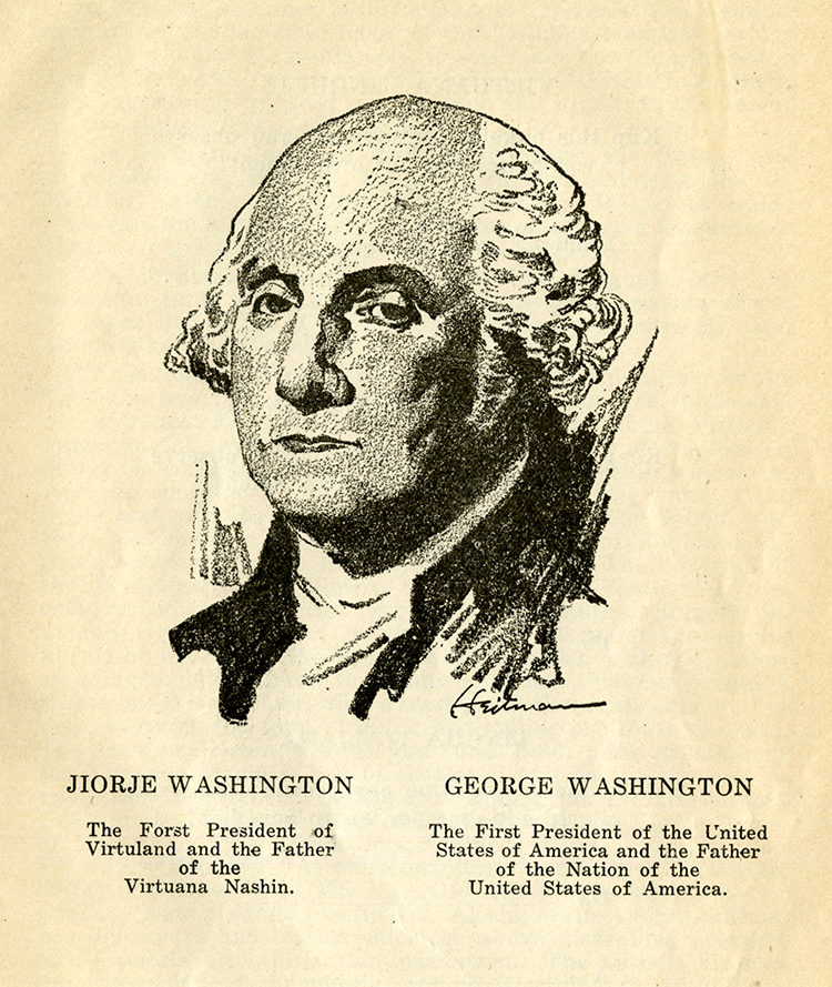 Aleshi revered George Washington and often featured him in Virtuana publications. From The Fontolina Souvenir, 1926.