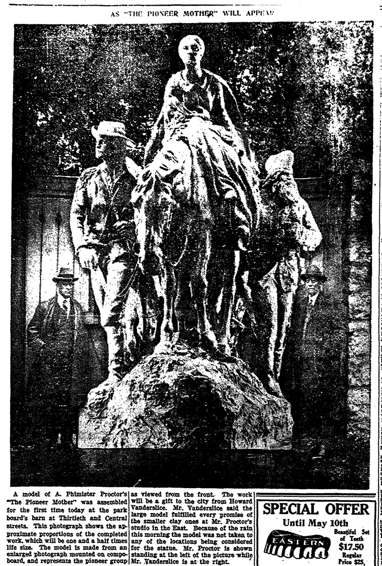  Photographic model of the Pioneer Mother, The Kansas City Star, April 29, 1928