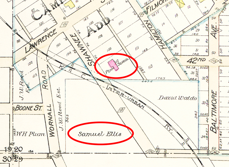 A 1900 street atlas showing the Penn School and its proximity to the Ellis property.
