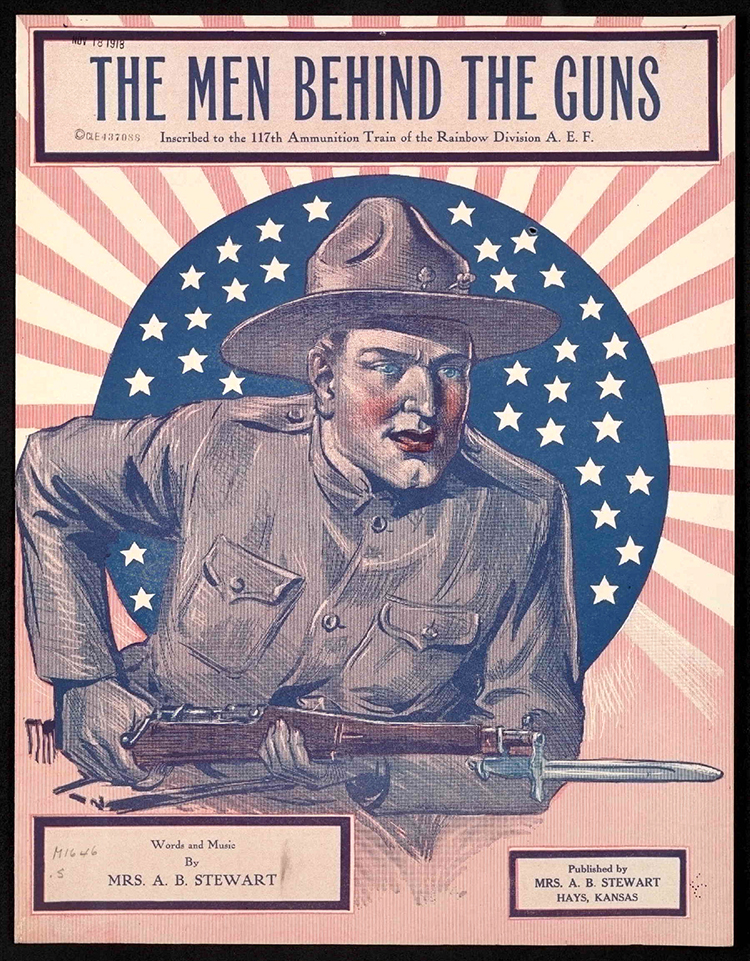 Sheet music inscribed to the 117th Ammunition Train of the Rainbow Division. LIBRARY OF CONGRESS