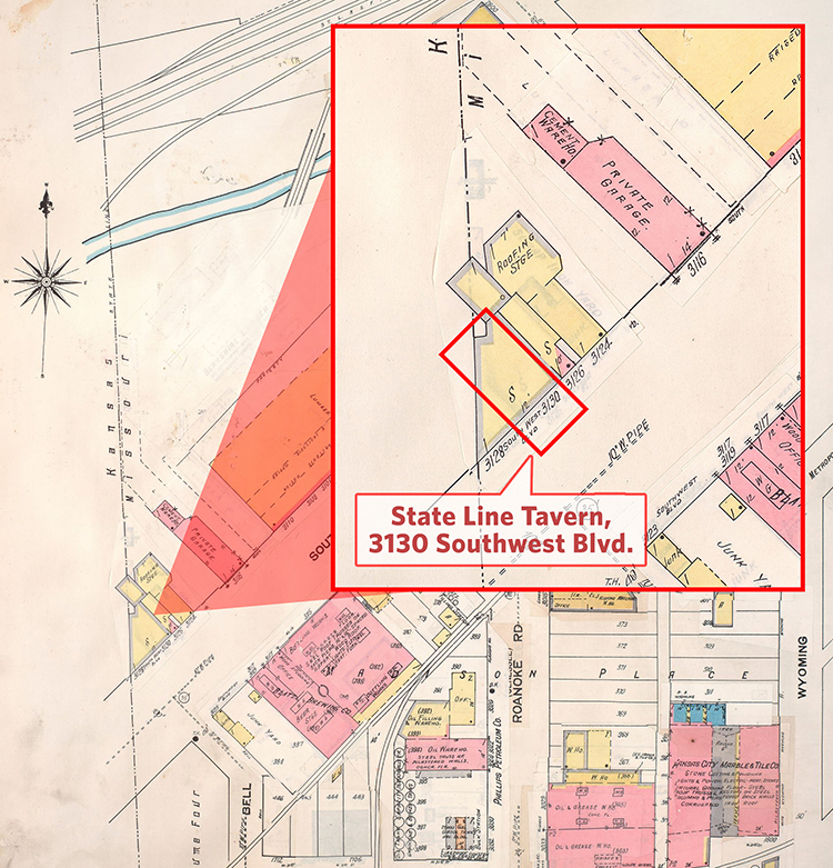 Sanborn map showing 3130 Southwest Blvd., home of the State Line Tavern.