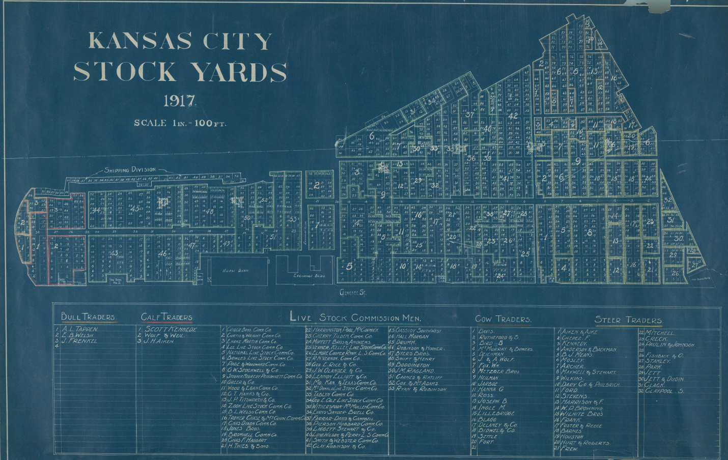 Blueprint of the Kansas City Stockyards, 1917.