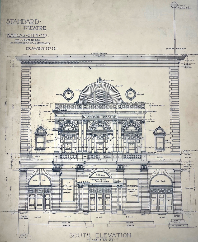Standard Theater architectural drawing, south elevation. SC223 Folly Theater Collection.