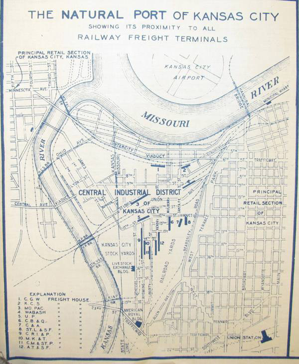 Map of the West Bottoms (also known as the Central Industrial District), ca. 1930
