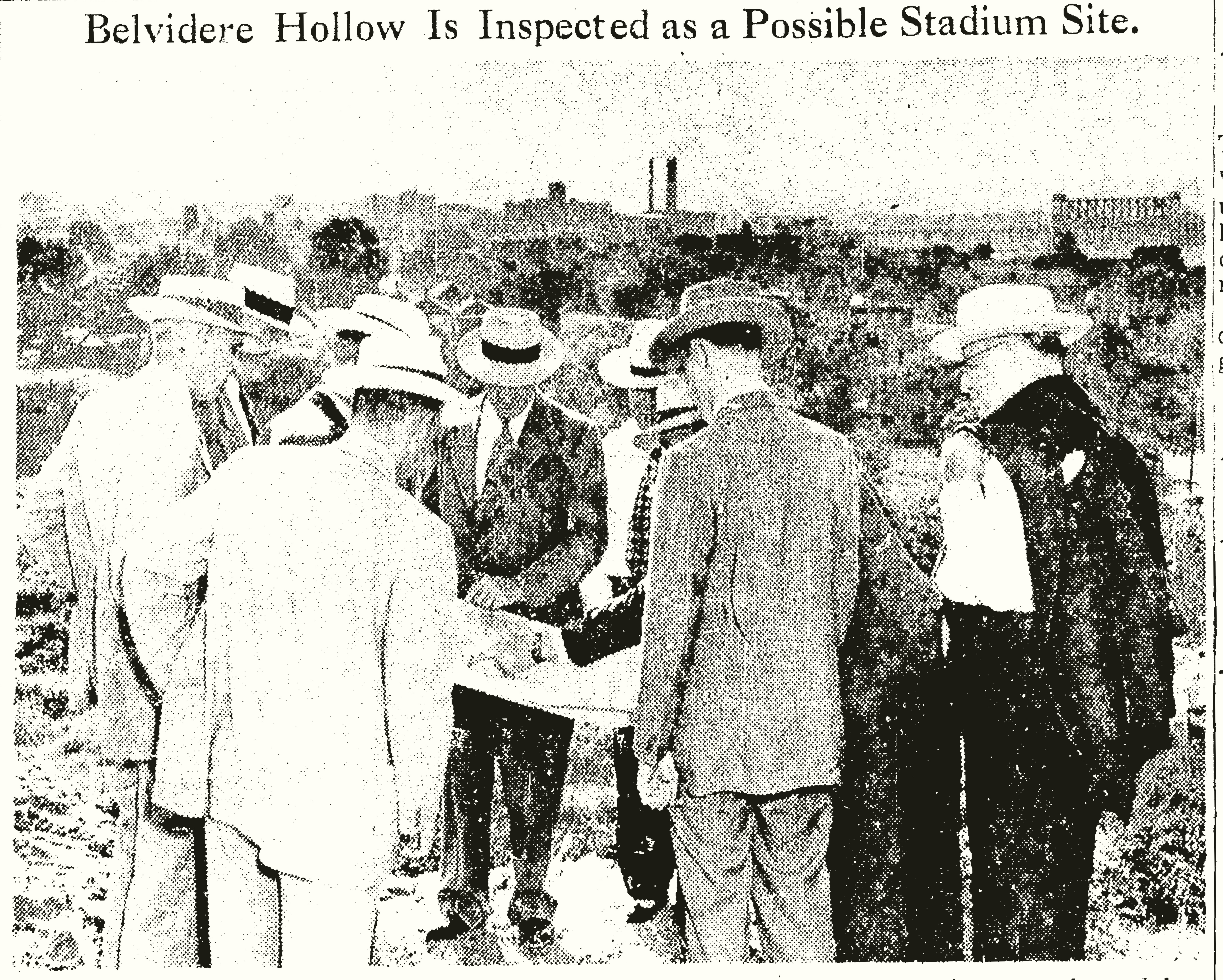 City officials examining Belvidere Hollow as a possible stadium site in 1950. THE KANSAS CITY STAR