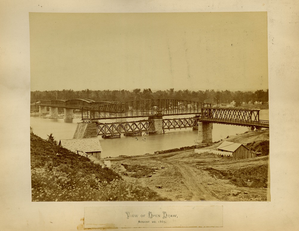 Completed Hannibal Bridge with open draw, 1869
