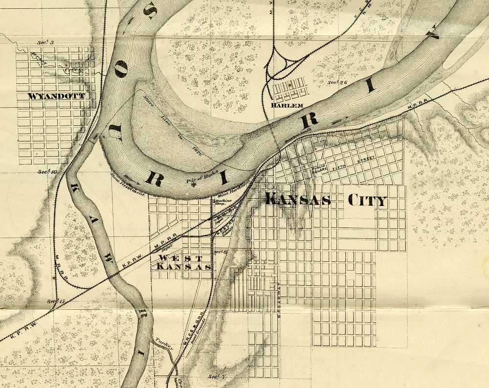 Map showing the West Kansas Addition in the future West Bottoms, 1870.
