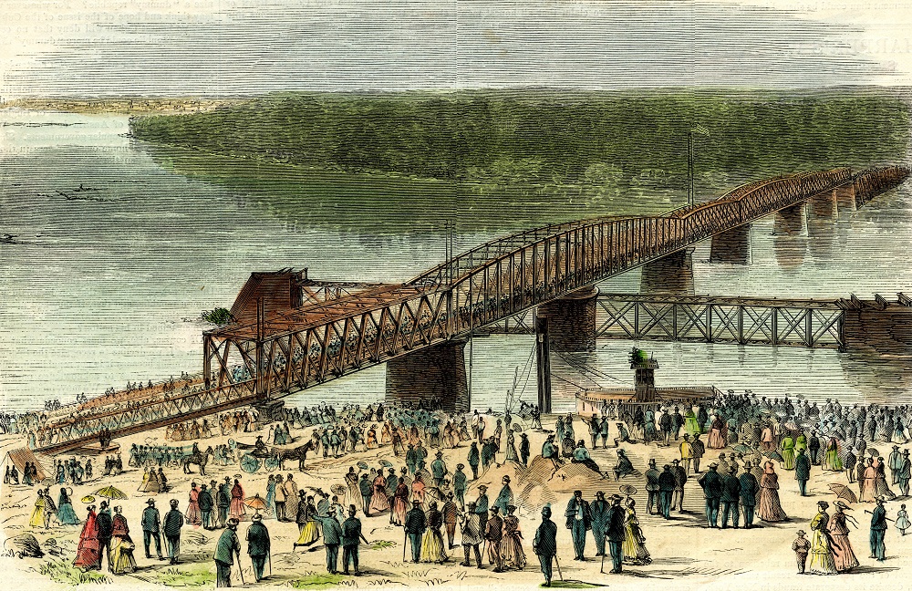 Opening of the Hannibal Bridge, printed in Harper’s Weekly, 1869