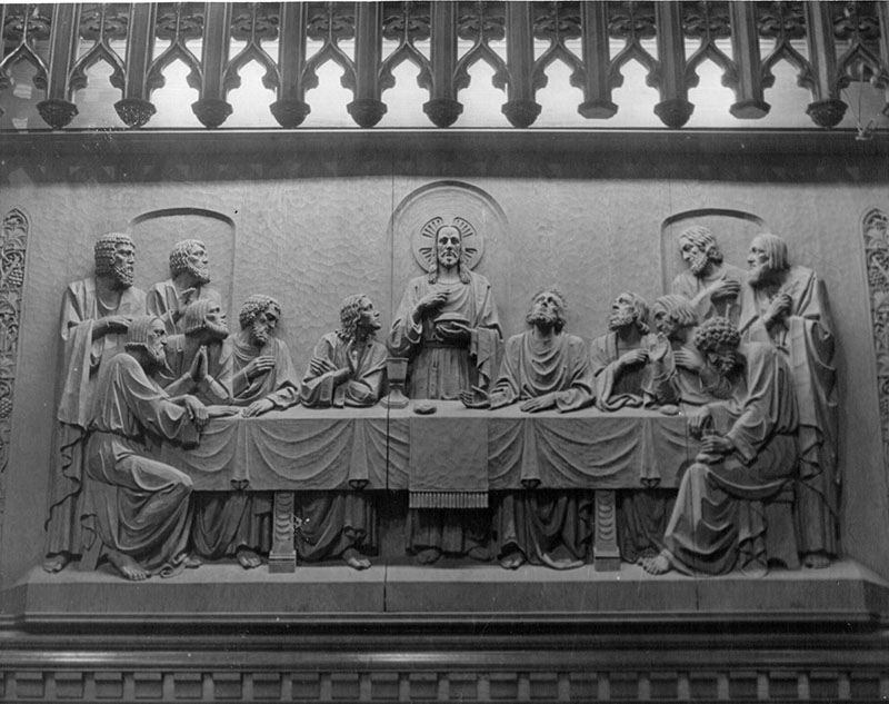 Woodcut depicting the Last Supper at the Park University Chapel