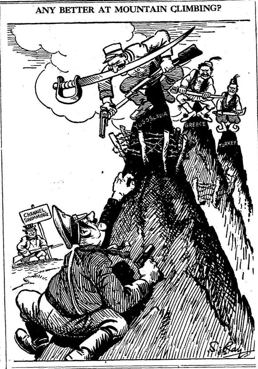 This cartoon appeared in The Star two days after Hitler ordered the invasion of Yugoslavia. The Kansas City Star, March 29, 1941.