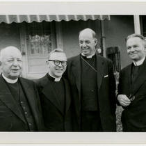 Father Edwin W. Merrill, Father Charles Cooper, Bishop Edward R. Welles, and Unidentified Seminarian