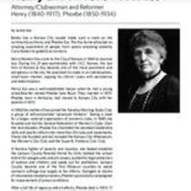 Biography of Henry Ess (1840-1917) and Phoebe Ess (1850-1934), Attorney and Clubwoman and Reformer