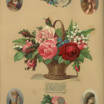 Advertising Card Scrapbook Page 70 with Flowers and Women in Traditional Costume