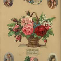 Advertising Card Scrapbook Page 70 with Flowers and Women in Traditional Costume