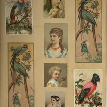 Advertising Card Scrapbook Page 79 with Women and Birds