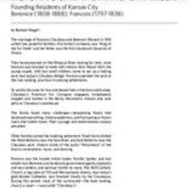 Biography of Bérénice Chouteau (1808-1888) and François Chouteau (1797-1838), Founding Residents of Kansas City