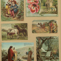 Advertising Card Scrapbook Page 36 with Scenes of Country Life and Other Cards