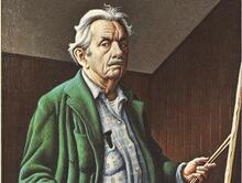 Postcard of self-portrait of Thomas Hart Benton, painted by the artist in 1970